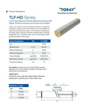 8inch BRACKISH WATER REVERSE OSMOSIS MEMBRANE TORAY (Low Fouling) - TLF-400HD