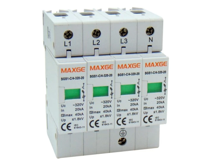 (Preview 1) DIN RAIL SURGE PROTECTORS T2 4P 40kA 230VAC SGS1 MAXGE
