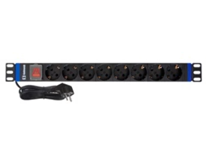 (Preview 1) POWER STRIP RACK 19 1U 8 SOCKETS WITH SWITCH 4000W 16A SAFEWEL