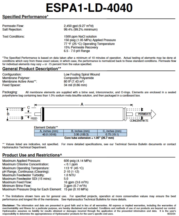 (Preview 2) 4inch BRACKISH WATER REVERSE OSMOSIS MEMBRANE NITTO SERIES ESPA1 (higher perme