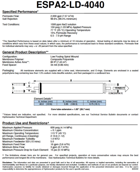 (Preview 2) 4inch BRACKISH WATER REVERSE OSMOSIS MEMBRANE NITTO SERIES ESPA2 (optimum salt