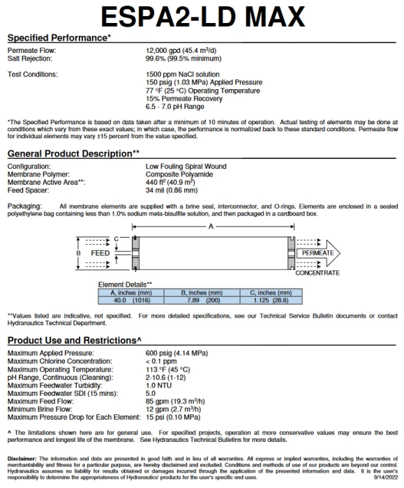 (Preview 2) 8inch BRACKISH WATER REVERSE OSMOSIS MEMBRANE NITTO SERIES ESPA2 (optimum salt