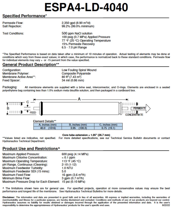 (Preview 2) 4inch BRACKISH WATER REVERSE OSMOSIS MEMBRANE NITTO SERIES ESPA4 (low energy c