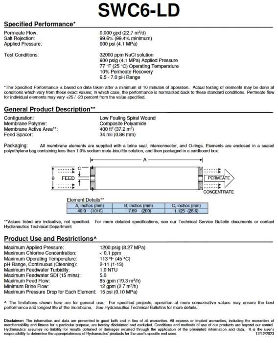 (Preview 2) 8inch SEA WATER REVERSE OSMOSIS MEMBRANE NITTO SERIES SWC6 (Low Energy)-SWC6-L