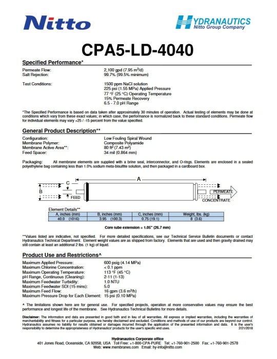 4inch BRACKISH WATER REVERSE OSMOSIS MEMBRANE NITTO SERIES CPA5 (high salt rejection)-CPA5