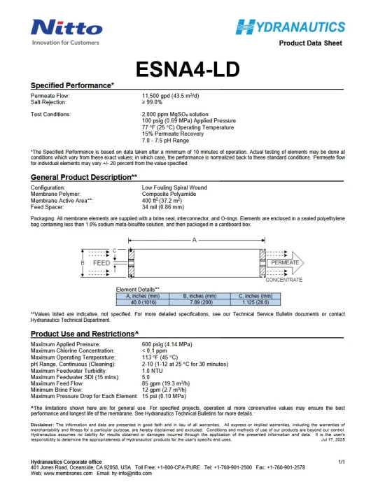 8inch NANOFILTRATION MEMBRANE NITTO SERIES ESNA4 (low energy)-ESNA4-LD
